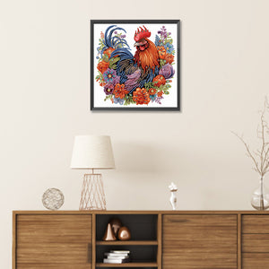 Flower Rooster 30*30CM(Canvas) Partial Special Shaped Drill Diamond Painting