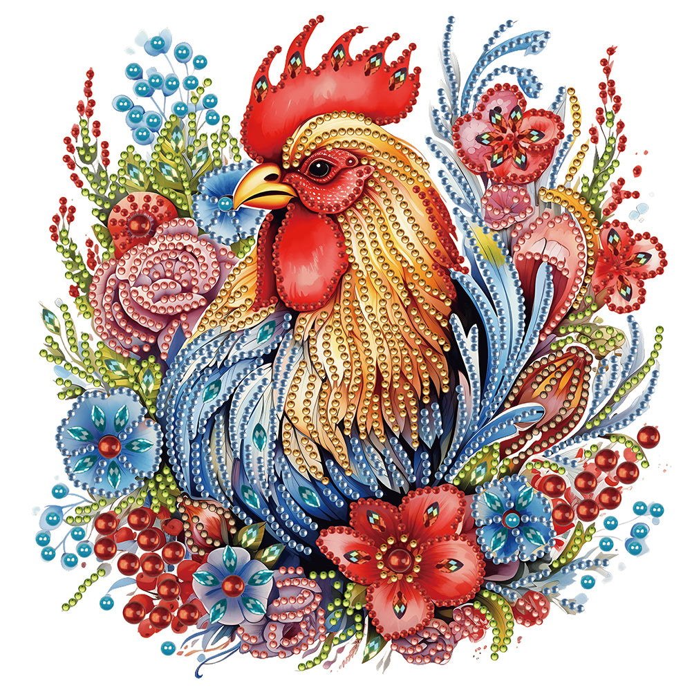 Flower Rooster 30*30CM(Canvas) Partial Special Shaped Drill Diamond Painting