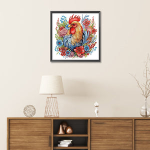 Flower Rooster 30*30CM(Canvas) Partial Special Shaped Drill Diamond Painting