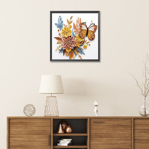 Flowers And Butterflies Paper Painting 30*30CM(Canvas) Partial Special Shaped Drill Diamond Painting