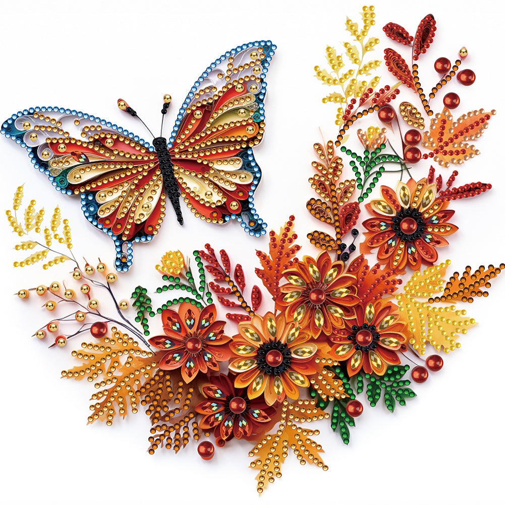 Flowers And Butterflies Paper Painting 30*30CM(Canvas) Partial Special Shaped Drill Diamond Painting