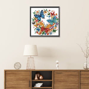 Flowers And Butterflies Paper Painting 30*30CM(Canvas) Partial Special Shaped Drill Diamond Painting