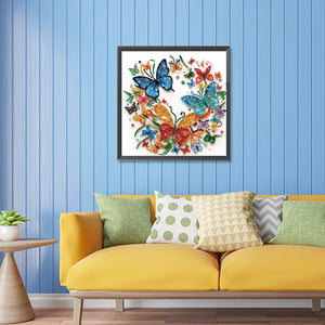 Flowers And Butterflies Paper Painting 30*30CM(Canvas) Partial Special Shaped Drill Diamond Painting