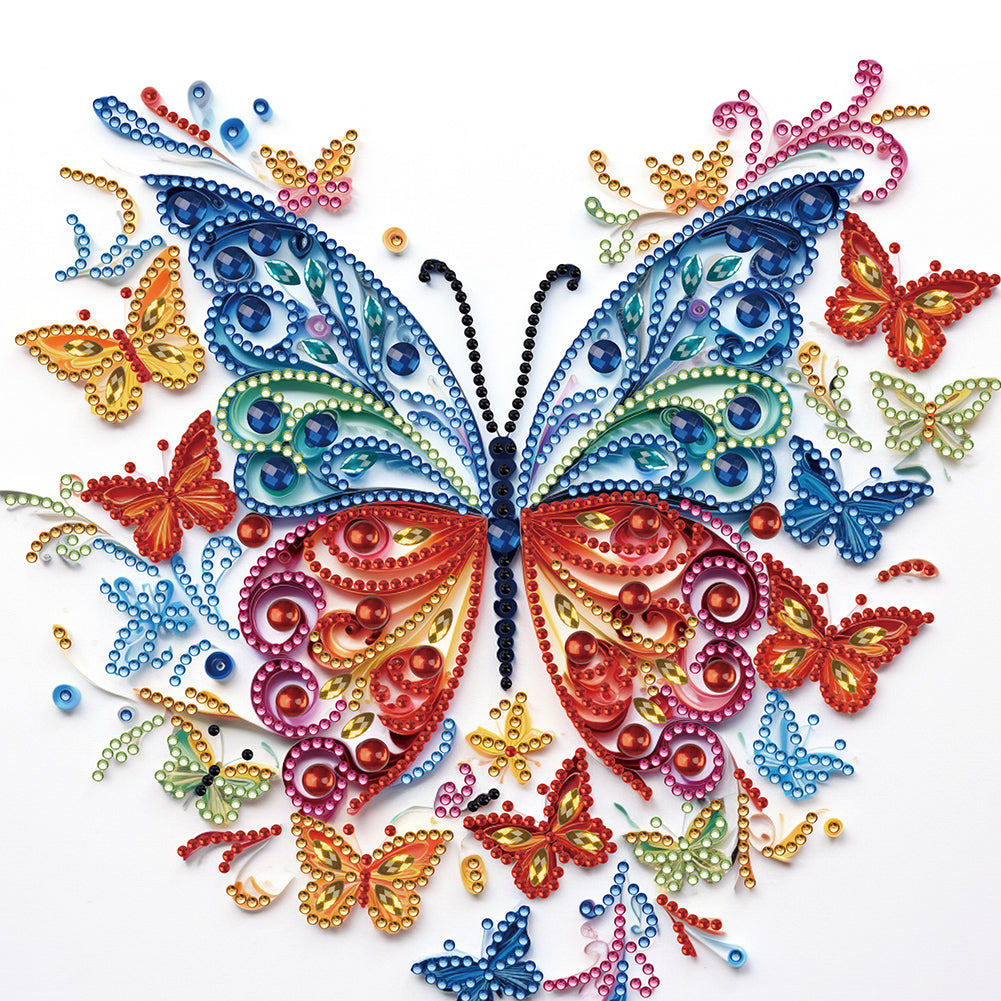 Flowers And Butterflies Paper Painting 30*30CM(Canvas) Partial Special Shaped Drill Diamond Painting