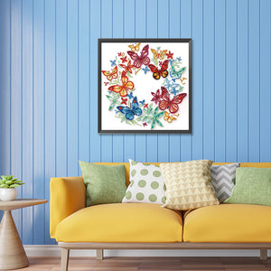 Flowers And Butterflies Paper Painting 30*30CM(Canvas) Partial Special Shaped Drill Diamond Painting