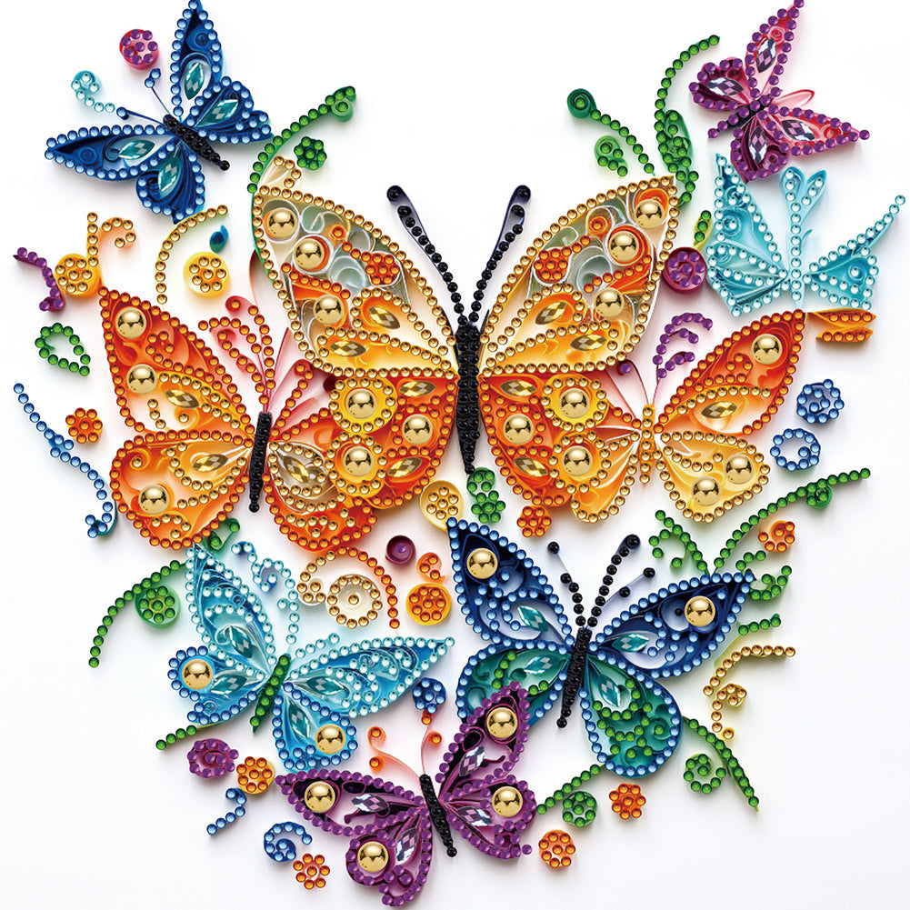 Flowers And Butterflies Paper Painting 30*30CM(Canvas) Partial Special Shaped Drill Diamond Painting