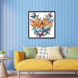 Flowers And Butterflies Paper Painting 30*30CM(Canvas) Partial Special Shaped Drill Diamond Painting