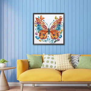 Flowers And Butterflies Paper Painting 30*30CM(Canvas) Partial Special Shaped Drill Diamond Painting