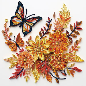 Flowers And Butterflies Paper Painting 30*30CM(Canvas) Partial Special Shaped Drill Diamond Painting