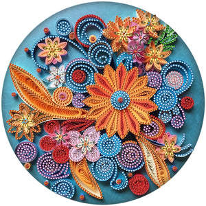 Blue Flower Quill Paper Painting 30*30CM(Canvas) Partial Special Shaped Drill Diamond Painting