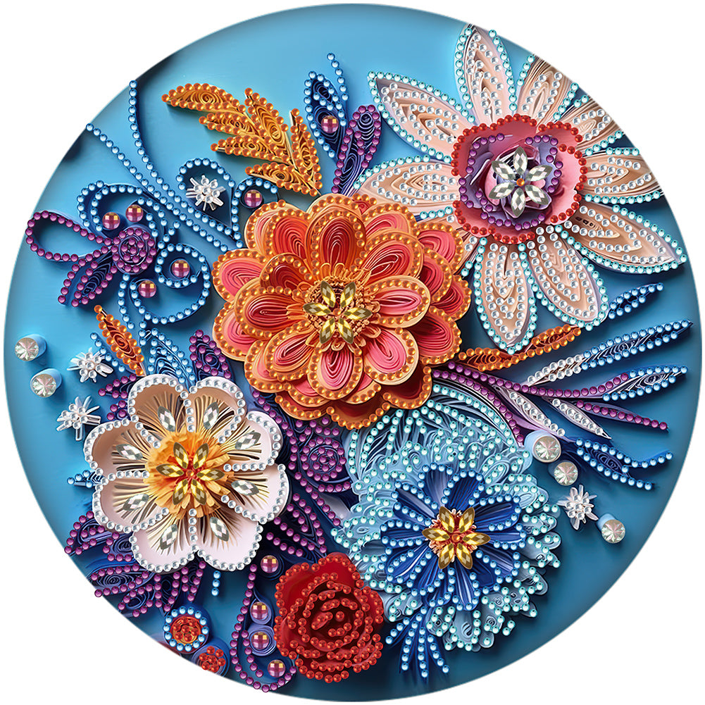 Blue Flower Quill Paper Painting 30*30CM(Canvas) Partial Special Shaped Drill Diamond Painting