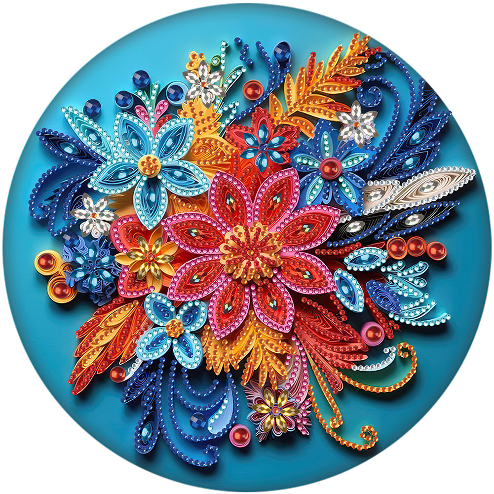 Blue Flower Quill Paper Painting 30*30CM(Canvas) Partial Special Shaped Drill Diamond Painting