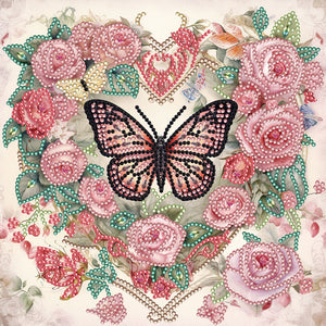 Love Butterfly Rose 30*30CM(Canvas) Partial Special Shaped Drill Diamond Painting