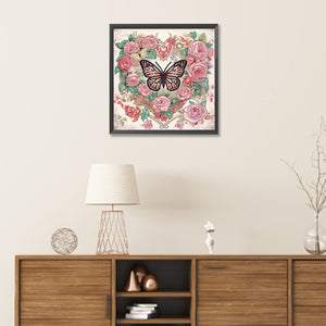 Love Butterfly Rose 30*30CM(Canvas) Partial Special Shaped Drill Diamond Painting