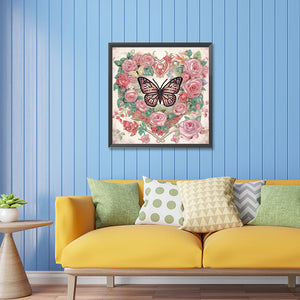 Love Butterfly Rose 30*30CM(Canvas) Partial Special Shaped Drill Diamond Painting