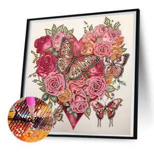 Love Butterfly Rose 30*30CM(Canvas) Partial Special Shaped Drill Diamond Painting