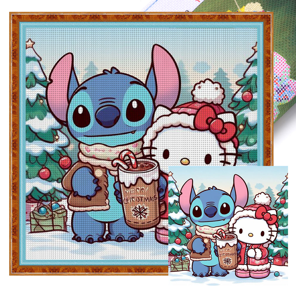 Stitch And Hello Kitty - 11CT Stamped Cross Stitch 45*45CM