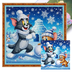 Cat And Mouse - 11CT Stamped Cross Stitch 45*45CM