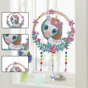 Animal Wind Chimes Cute White Unicorn Diamond Crystal Painting Wall Ornaments