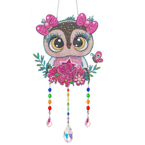 Animal Wind Chimes Cute Owl Diamond Crystal Painting Ornaments Art Wall Decor