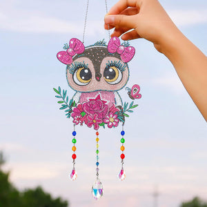 Animal Wind Chimes Cute Owl Diamond Crystal Painting Ornaments Art Wall Decor