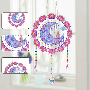 Animal Wind Chimes Cat Flower on Moon Diamond Crystal Painting Home Ornament