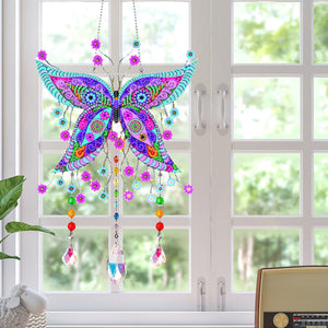 Animal Wind Chimes Butterfly Flower Diamond Crystal Painting Ornament Wall Decor