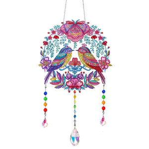 Animal Wind Chimes Flower 1 Pair Lovebirds Diamond Crystal Painting Ornament