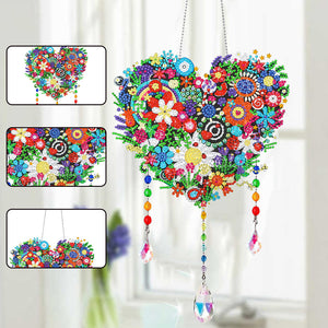 Flower Wind Chimes Heart Diamond Crystal Painting Ornaments for Home Wall Decor