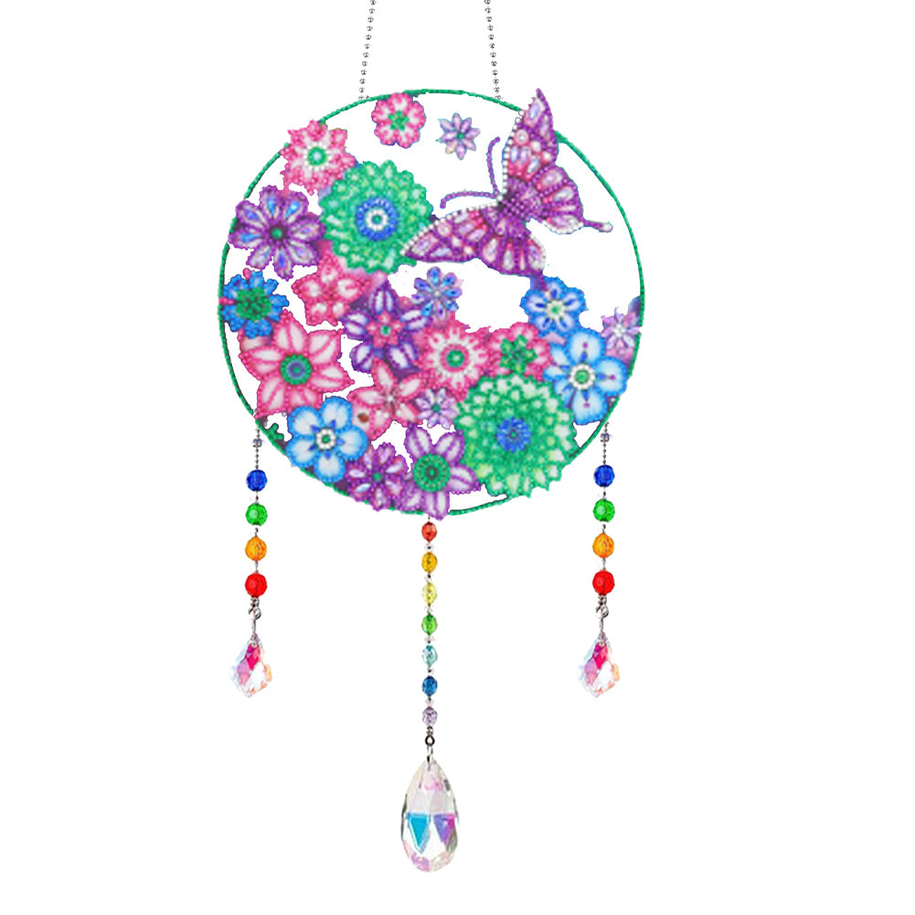 Flower Wind Chimes Flower Butterfly Diamond Crystal Painting Ornament Wall Decor