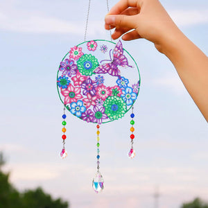 Flower Wind Chimes Flower Butterfly Diamond Crystal Painting Ornament Wall Decor