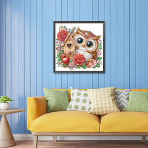 Rose Owl House 30*30CM(Canvas) Partial Special Shaped Drill Diamond Painting