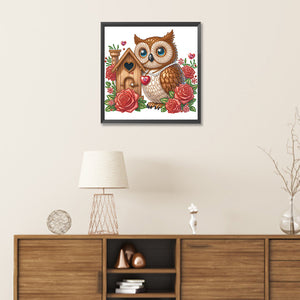 Rose Owl House 30*30CM(Canvas) Partial Special Shaped Drill Diamond Painting