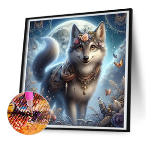 Moonlight Flower Wolf 30*30CM(Canvas) Full Round Drill Diamond Painting