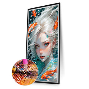 White-Haired Girl And Goldfish Underwater 40*75CM(Picture) Full AB Round Drill Diamond Painting