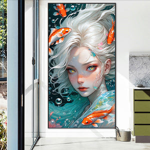 White-Haired Girl And Goldfish Underwater 40*75CM(Picture) Full AB Round Drill Diamond Painting