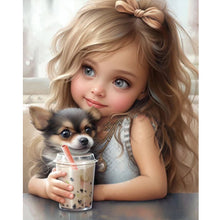 Load image into Gallery viewer, Girl Drinking Milk Tea With Puppy 40*50CM(Canvas) Full Round Drill Diamond Painting
