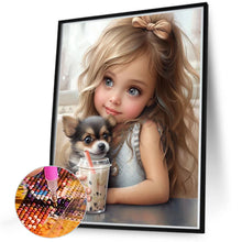 Load image into Gallery viewer, Girl Drinking Milk Tea With Puppy 40*50CM(Canvas) Full Round Drill Diamond Painting
