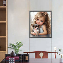 Load image into Gallery viewer, Girl Drinking Milk Tea With Puppy 40*50CM(Canvas) Full Round Drill Diamond Painting
