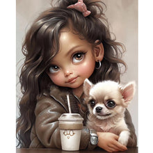 Load image into Gallery viewer, Girl Drinking Coffee With Puppy 40*50CM(Canvas) Full Round Drill Diamond Painting
