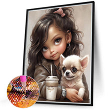 Load image into Gallery viewer, Girl Drinking Coffee With Puppy 40*50CM(Canvas) Full Round Drill Diamond Painting
