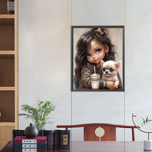 Load image into Gallery viewer, Girl Drinking Coffee With Puppy 40*50CM(Canvas) Full Round Drill Diamond Painting
