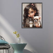 Load image into Gallery viewer, Girl Drinking Coffee With Puppy 40*50CM(Canvas) Full Round Drill Diamond Painting
