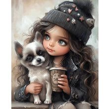 Load image into Gallery viewer, Girl Drinking Coffee With Puppy 40*50CM(Canvas) Full Round Drill Diamond Painting
