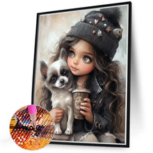 Load image into Gallery viewer, Girl Drinking Coffee With Puppy 40*50CM(Canvas) Full Round Drill Diamond Painting
