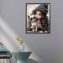 Load image into Gallery viewer, Girl Drinking Coffee With Puppy 40*50CM(Canvas) Full Round Drill Diamond Painting
