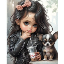 Load image into Gallery viewer, Girl Drinking Milk Tea With Puppy 40*50CM(Canvas) Full Round Drill Diamond Painting
