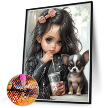 Load image into Gallery viewer, Girl Drinking Milk Tea With Puppy 40*50CM(Canvas) Full Round Drill Diamond Painting
