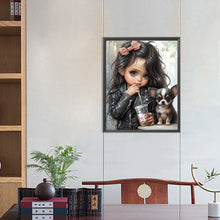 Load image into Gallery viewer, Girl Drinking Milk Tea With Puppy 40*50CM(Canvas) Full Round Drill Diamond Painting
