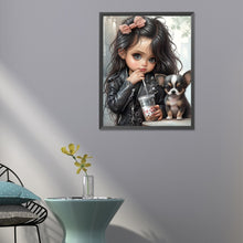 Load image into Gallery viewer, Girl Drinking Milk Tea With Puppy 40*50CM(Canvas) Full Round Drill Diamond Painting
